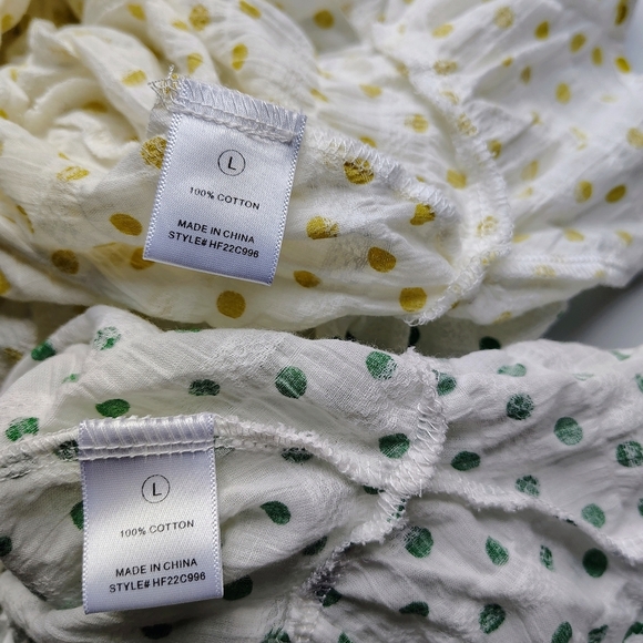 NWOT HYFVE bundle 2 Crop Top polka dots tie, puff sleeves, cotton sz L. - Picture 14 of 16